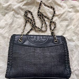 Tory Burch Black Woven Chain Shoulder Bag